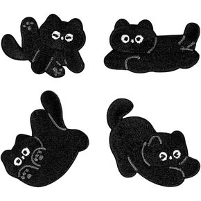 Self-Adhesive Embroidered Patches,4 Black Cat Patches for Clothes, Fabric Patches Self Adhesive for Backpacks,Stick On Patches Stickers Self Adhesive