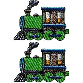 Set 2 of Small Cute Mini Steam Train Retro Engine Cartoon Costume Kids Tiny Decal Decorative Repair DIY Applique Sew Iron on Embroidered Patches (TRAIN-GN01-MINI2)