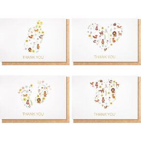 Crisky 50 Pack Woodland Thank You Cards Baby Shower Envelopes and Stickers Gold Foil Woodland Theme for Baby Shower Birthday Party Supplies 4×6 inch
