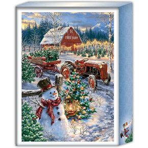 Retriever Pup and Wild Birds 16 Boxed Christmas Cards, Glitter Winter Greeting Cards with Envelopes