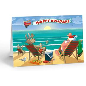 Stonehouse Collection | Beachside Enjoyment Christmas Card | 18 Beach Christmas Cards & Envelopes | USA Made