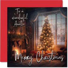 Traditional Happy Christmas Card - Merry Christmas to Aunt - Happy Xmas Christmas Card To Auntie from the whole family, 5.7 x 5.7 Inch Single Merry Christmas Greeting Cards Gift