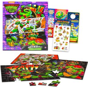 Teenage Mutant Ninja Turtles Puzzle Sets for Kids - Bundle Include 3 Pack TMNT Puzzles, a 24 Pc, 48 Pc and a 100 Pc, Make-A-Face Stickers, and More | Teenage Mutant Ninja Turtles Puzzle Kids