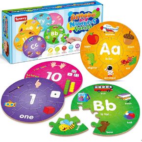 SYNARRY Number and Alphabet Puzzles for Kids Ages 4-6, Alphabet Learning Toys for Kids Ages 3-5, ABC Puzzles Preschool Learning Activities Educational Toys Gifts for 3 4 5 6 7 8 Year Old Boys Girls