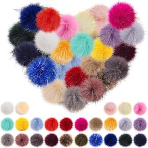 100 Pieces Faux Fur Pom Poms for Hats Fluffy Pom Poms with Elastic Loop DIY Faux Fox Soft Fur Pom Pom for Winter Christmas Crafts Hats Scarves Gloves Bags Shoes Keychains (25 Colors)
