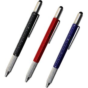 Screwdriver Pen Multitool Pen Touch Screen Stylus Ballpoint Tech Tool Pen Gadgets Ruler Level Metal Hexagon Pen for Men Office Outdoor Supplies 3 Pack