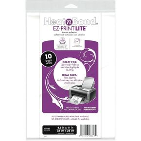 Thermo Web 3358 Heat and Bond EZ-Print Lite Iron-On Adhesive, 8-1/2 by 11-Inch, White, 10-Pack