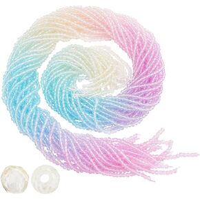 PH PandaHall 3720Pcs 2mm Crystal Faceted Glass Beads, 20 Strands Tiny Loose Spacer Beads Crystal Beads, Small Faceted Gemstone Strands for Bracelets Jewelry Making (Blue Gradient Mix)