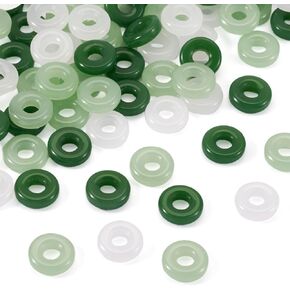 Beadthoven 75Pcs Green Glass Donut Beads 12mm Imitation Jade Crystal Charms for Bracelets Flat Round Disc Circle Ring Large Hole Stone Pendants for Necklace Earrings Jewelry Making DIY Crafts Supplies