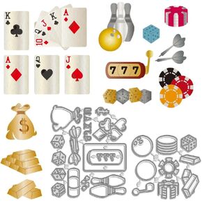 WADORN 2Pcs Poker Dice Dart Carbon Steel Cutting Dies Stencils, Bowling Money Pocket Pattern Metal Cut Die Stencils for DIY Scrapbooking Photo Album Decor Embossing Template for Greeting Card Making
