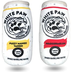 PupCulture - White Paw - Soft Plush Squeaky Chew Toy Dog Puppy Toy - Two Pack - Alcohol Parody Funny Beer Toy - Barkling Seltzer