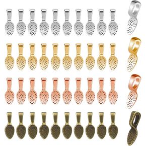 100 Pcs Spoon Glue On Bails Pendants Flat Pendant Bails Jewelry Bails, 5 Colors Plated Small Pendant Bails Necklace Bails Oval Glue On Earring Bails for DIY Crafts And Jewelry Making Supplies