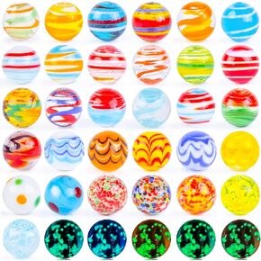 MCPINKY 36PCS Glass Marbles for Kids, Including 31 Colorful Assorted Marbles 5 Glow in The Dark Marbles Marbles Bulk Large Marbles Play Marbles Marble Run Accessories for Boys and Girls