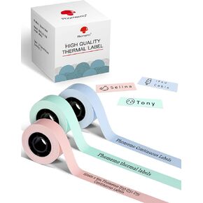 Phomemo D30 Label Tape, 3 Roll D30 Portable Label Maker Tape, 0.59'' x 20ft Non-precut Self-Adhesive Labels, Thermal Sticker Label Tape for Home, School, Office
