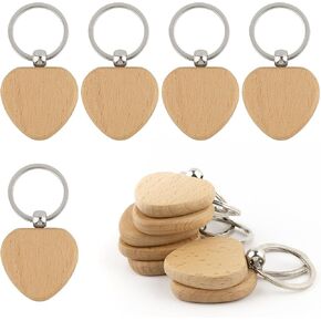 Framendino, 10 Pack Blank Wooden Key Chain Heart Shape Key Chains Tags Wood Keychains Key Ring Tag for DIY Crafts Gifts