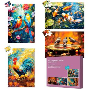 Edsjegn 4 Pack 36 Large Piece Puzzles for Seniors, Jigsaw Puzzles for Adults Seniors with Alzheimer's Dementia, Dementia Puzzles for Seniors Elderly 144 Piece Large Puzzles
