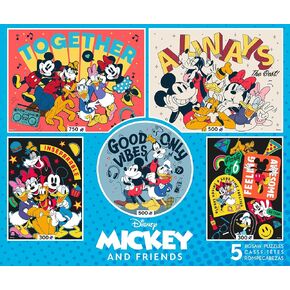 Ceaco - 5 in 1 Multipack - Disney - Mickey and Friends - (2) 300 Piece, (2) 500 Piece, (1) 750 Piece Jigsaw Puzzles