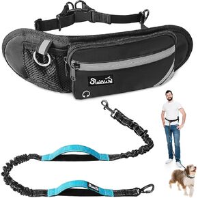 SlowTon Hands Free Dog Leash - with Removable Zipper Pouch, Shock Absorbing Bungee, Dual Handle & Reflective Stitches, Wide Padded Adjustable Waist Leash for Dogs Walking Running (L, for 1 Dog)