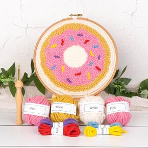 String of the Art Donut Mini Punch Needle Kit - Includes Punch Needle Tool, 100% Wool Yarn, 8 inch Beech Wood Hoop, and More