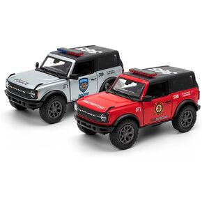 KiNSMART 2022 Ford Bronco Police & Fire Editions 2Set 5" 1:34 Scale Die Cast Metal Model Toy Trucks