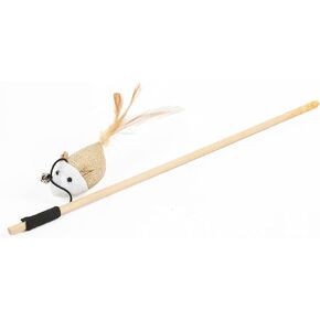 Wood Handle Teathered & Feathered Play Wand Cat Toy (Ball Feather) for All Breed Sizes