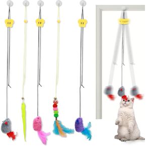 5Pcs Door Hanging Cat Toy, Interactive Cat Toys for Indoor Cats Kitten Toys Cat Feather Toy Cat String Toy Cat Products Cat Teaser Toy That Can Make Sounds