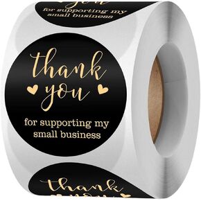 Black Thank You Stickers, for Supporting My Small Business Waterproof Gift Envelopes Wrapping Label Tag Decals Stickers All-Purpose Labels (2.5cm)
