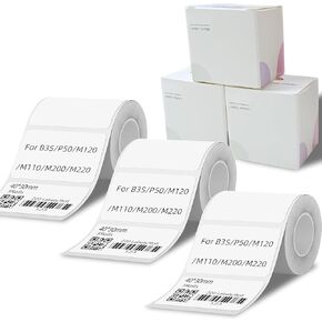 3 Rolls 1.97"x1.18" (50x30mm) Label Paper for B3S/P50/M120/M110/M200/M220, Thermal Label Sticker Multi-Purpose Square Self-Adhesive Labels, 220 Labels/Roll, White