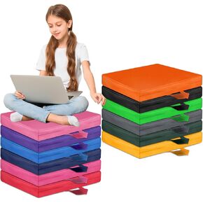 12 Pcs Floor Cushions Bulk for Classroom 15 Inch Colored Flexible Seating with Handle Soft Foam Floor Pillow Kids Floor Seats Cushion for Kids Adults Daycare School Home Office Chair (Hexagon)