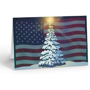 Stonehouse Collection American Flag Christmas Card- 18 Patriotic Christmas Cards Envelopes - USA Holiday Cards (Standard)