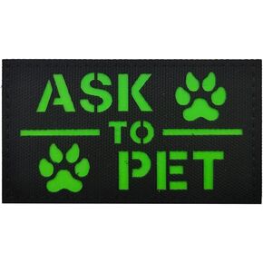 Ask to Pet K9 Dog Patch Reflective Service Dogs USA Flag IR Infrared Patches Tactical Badge for Animal Vests Harnesses Applique Hook Fastener Backing Shoulder (Pink-ASK)
