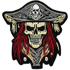 3.5" Pirate Iron On Patch - Embroidered Pirate Appliques Horror Halloween On Sew On Applique Patches for Holes, Clothing, Dress, Jeans, Hat, Clothes, Backpack - Pirate Skull Patch