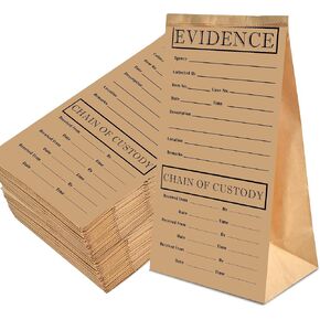 Paper Evidence Bags 25 Pack Stick on Evidence Bag 9.45 * 5 * 3 inch Evidence Bag for Forensics Class,Theme Birthday Party