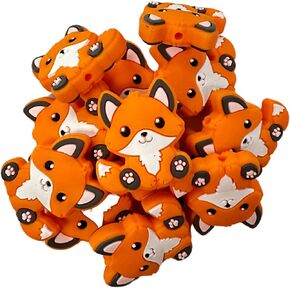 Fox Silicone Focal Bead Animal | 12 pk Freshie Hangers for Pens Thread Bubble Gum Cat Orange Themed Makeup Brush
