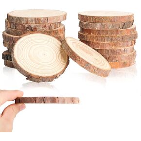 18PCS Unfinished Natural Wood Slices with Bark, 3.2-4 inch Round Wooden Discs with Tree Bark, Wood Cookies Circles for Crafts Christmas Ornaments,DIY Crafts,Party Wedding Decor