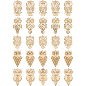 Framendino, 25 Pack Unfinished Wood Cutouts Owl Shape Wooden Slices Bird Hanging Wooden Cutout Wood Chips Embellishments for DIY Craft Home Decoration