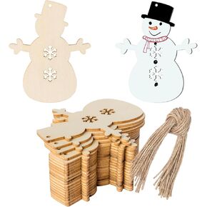 20Pcs Snowman Shape Unfinished Wood Pieces Wooden with Twines Art Ornaments for Christmas Door Hanger Wedding Birthday Party Thanksgiving Day Decoration