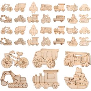 50PCS Unfinished Wood Monster Truck Cutouts Crafts Truck Party Game Favors Vehicles to Paint Wooden Truck Hanging Ornaments DIY Gift Tags for Home Party Decoration Craft Project