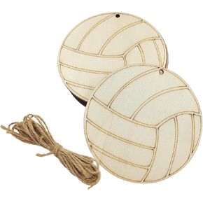 30 Pack Wood Volleyball Cutouts Crafts Volleyball Shaped Wood Slices Volleyball Theme Sports Hanging Ornaments Gift Tags for Home Party Decoration Craft Project
