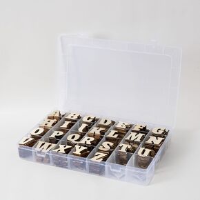 520 Pieces of 1.3 inch Wooden Letters, Wooden Numbers, Mini Blank Wooden Symbols, Unfinished Wooden Letter Storage Tray for Home Decoration, Spelling Education, Homemade Crafts, Party Gifts