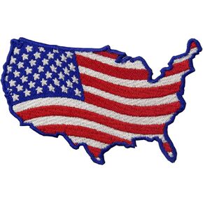 EmbTao USA Map Shape American Flag Embroidered Iron On Sew On Patch