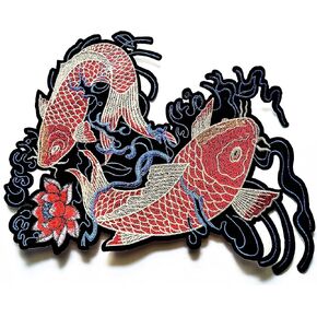 Nipitshop Patches Big Size Patch Red Japanese Carp Koi Fish Lotus Lucky Animal Embroidered Applique Iron-on Patch for Clothes Backpacks T-Shirt Jeans Hat Bag