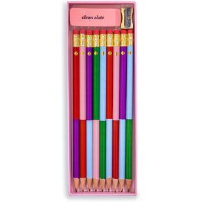 kate spade new york 9 Count Wood Pencil Set, Sharpened Pencils #2 with Eraser and Pencil Sharpener, Cute Colorblock Pencils