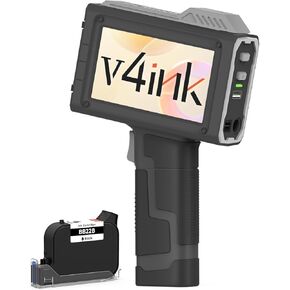 v4ink BT-HH6205B Handheld Inkjet Printer, 16H Endurance, 0.5in Print Height, Print Number Text Barcode QR-Code Logo Image on Clothes Carton Plastic Tube Glass Metal, Any Flat or Curved Surfaces