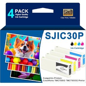 SJIC30P Remanufactured Ink Cartridge Replacement for SJIC30P Ink Cartridge TM-C7500G Ink ColorWorks TMC7500G TMC7500GE Printer Ink C33S020635 C33S020636 C33S020637 C33S020638(4PK,BCMY)