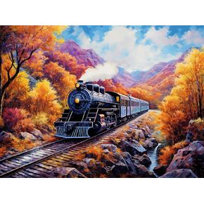 Reofrey DIY Diamond Art Kits for Adults Train, Landscape Full Drill Round Rhinestone Diamond Painting Kits, Cross Stitch Embroidery Canvas for Crafts Home Wall Decor 30x40cm