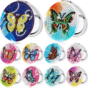Weysat 10 Pcs Diamond Painting Compact Mirror DIY Portable Pocket Purse Mirror with Diamond Painting Cover Crafts Diamond Art Kits for Women(Butterfly)