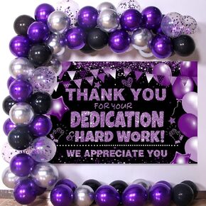 We Appreciate You Decorations Black Purple We Appreciate You Banner with Balloons Arch Kit Thank You Backdrop for Teacher Employee Staff Doctors Nurse Poaster Volunteer Appreciation Week Party Decor