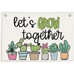 Classroom Decor,Lets Grow Together Flags Banner,Teacher Bulletin Board,Green Plants Classroom Must be Have,Affirmation Kids Room Decor Hanging Banner Flag Decor for Reading Nook,30x20 Inch