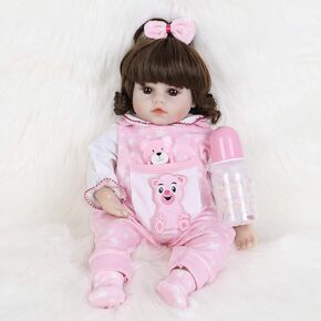 ENADOLL Reborn Baby Dolls - 16 inch Realistic Silicone Vinyl Weighted Soft Body Lifelike Doll Curly Hair Girl Gift Set for Ages 3+(Curly Hair)